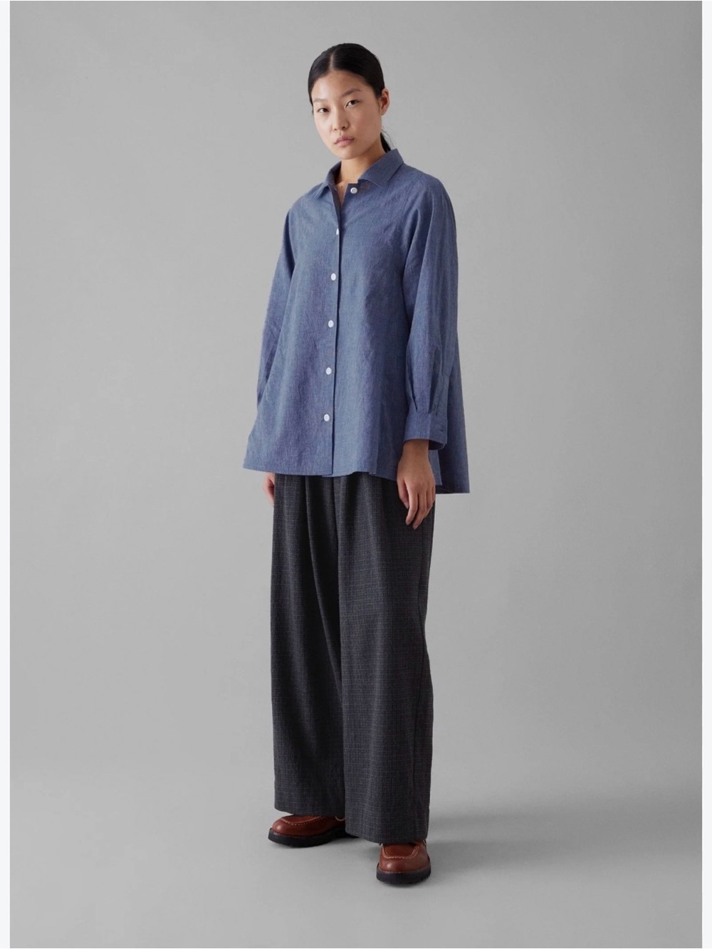 Toast Chambray Shirt Cotton & Linen Blue  A Line Collared size L